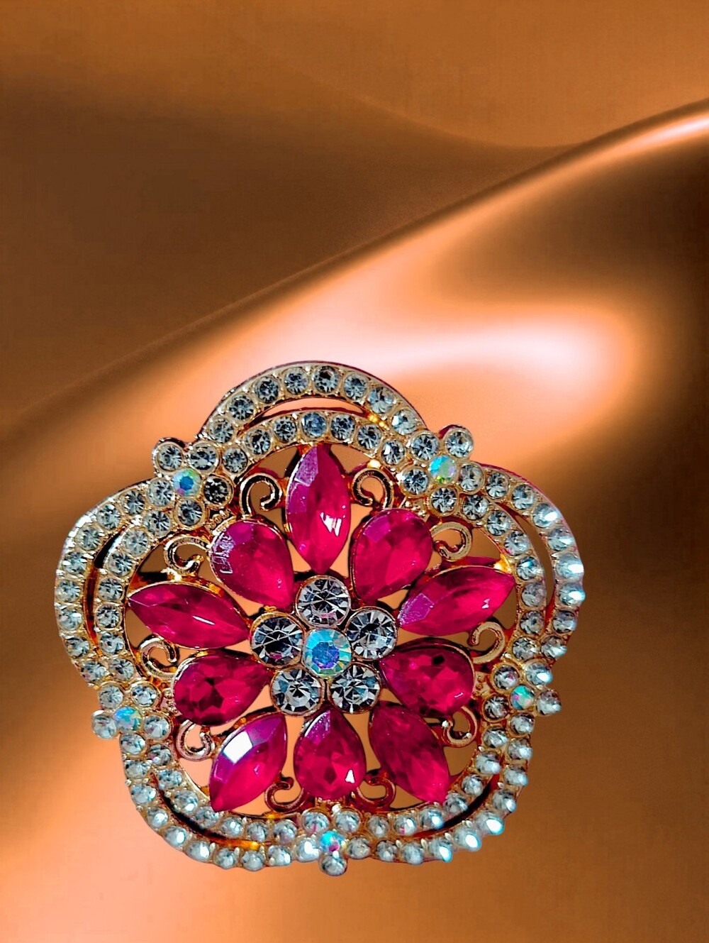 Red Crystal Floral Brooch
